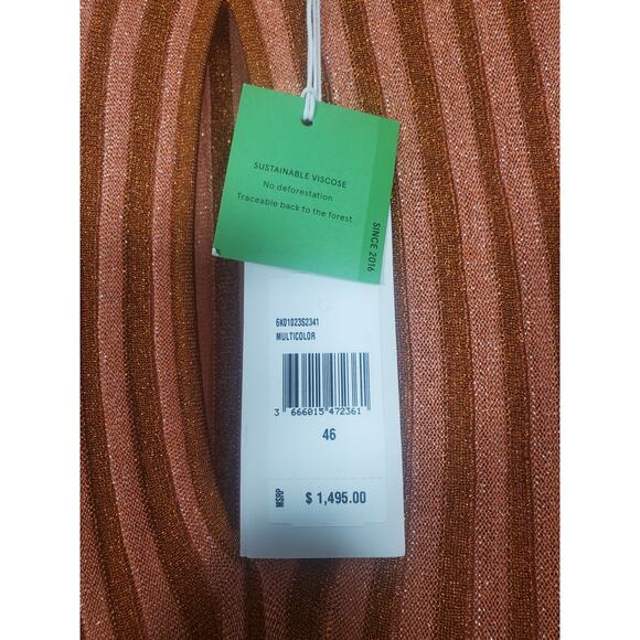 Stella McCartney Metallic Degrade Pleated Knit Midi Dress Striped key hole Sz 46 - Picture 5 of 11